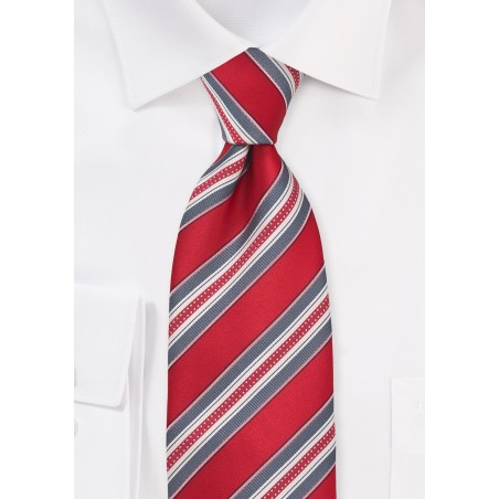 Striped Tie in Red, Grey and Ivory