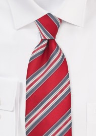 Striped Tie in Red, Grey and Ivory