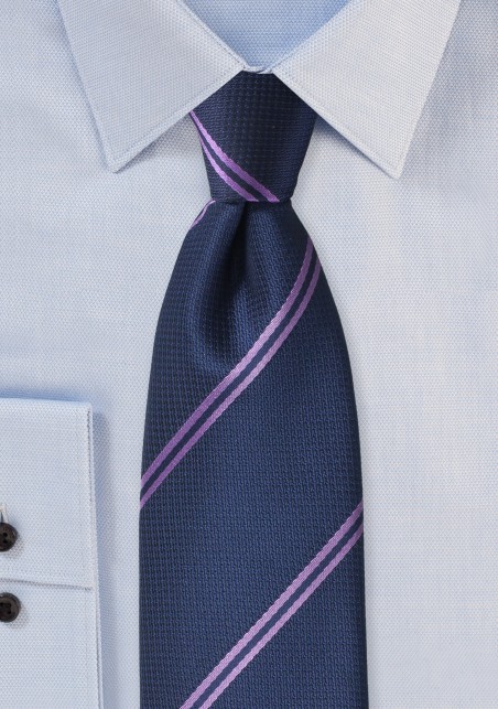 Navy Tie with Lavender Stripes