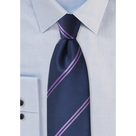 Navy Tie with Lavender Stripes