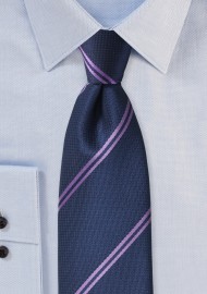 Navy Tie with Lavender Stripes