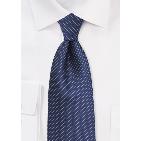Navy Tie with Silver Pencil Stripes