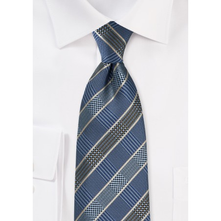 Graphic Prince of Wales Patterned Tie in Blues