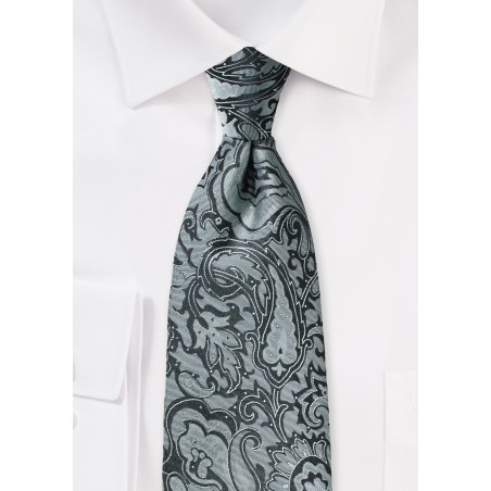 Steel Gray Paisley Tie in XL