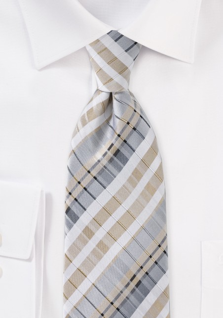 Geometrically Striped Tie in Greys and Vintage Linen