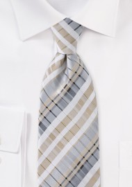 Geometrically Striped Tie in Greys and Vintage Linen
