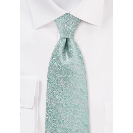 Modern Paisley Tie in Mint and Silver