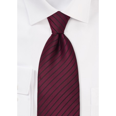Merlot Red Necktie With Narrow Black Stripes