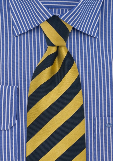 Striped Silk Necktie in Yellow and Navy