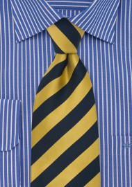 Striped Silk Necktie in Yellow and Navy