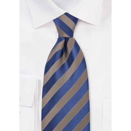 Bronze and Royal Blue Striped Tie