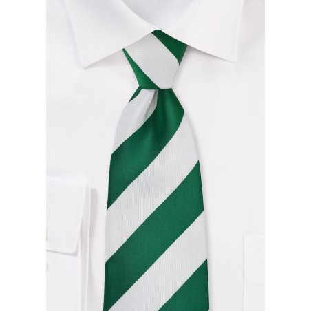 Hunter Green and White Striped Necktie