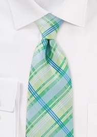 Light Green Check Tie in Extra Long Length