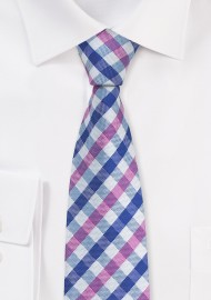 Summer Gingham Tie in Pink and Blue