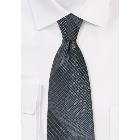 Modern Designer Plaid Tie in Charcoal and Silver