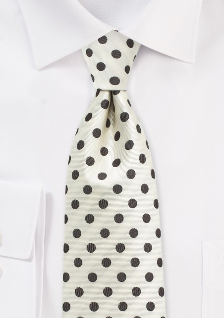 Cream Summer Tie with Brown Polka Dots