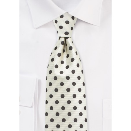 Cream Summer Tie with Brown Polka Dots