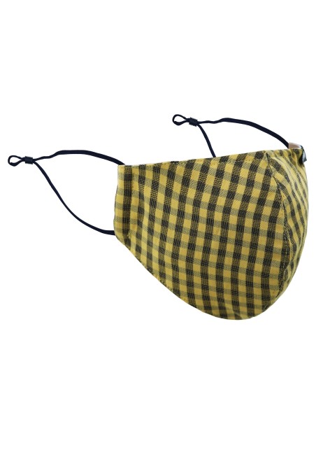 Amber Gold Face Mask | Gold and Navy Tartan Plaid Mask