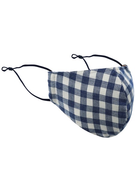 Navy and White Tartan Plaid Mask