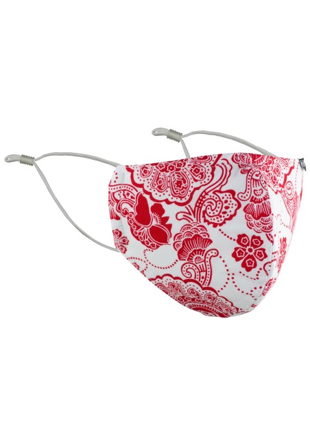 Red and White Floral Paisley Cotton Filter Mask