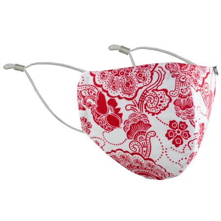Red and White Floral Paisley Cotton Filter Mask