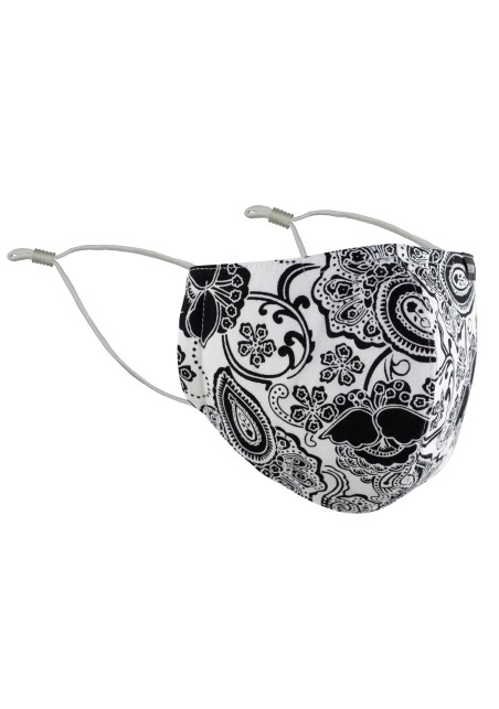 White Filter Mask with Black Floral Paisley