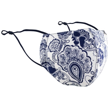 White and Navy Floral Paisley Cotton Filter Mask