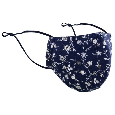 Royal Blue Cotton Filter Face Mask with Flower Design