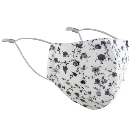 White Cotton Floral Mask with Blue Flowers