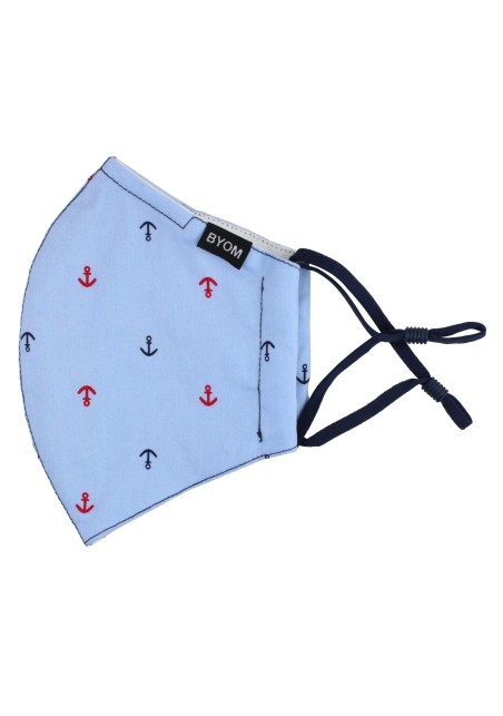 sky blue anchor print face mask in cotton with filter