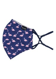Pink flamingo print on dark blue face mask in 100% cotton