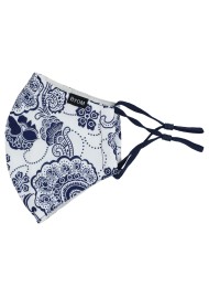 White and Navy Floral Paisley Cotton Filter Mask