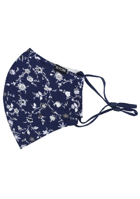 Royal Blue Cotton Filter Face Mask with Flower Design