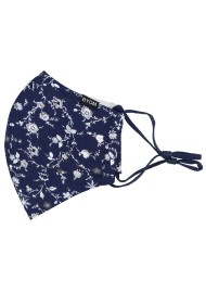 Royal Blue Cotton Filter Face Mask with Flower Design