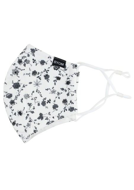 White Cotton Floral Mask with Blue Flowers