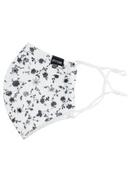 White Cotton Floral Mask with Blue Flowers