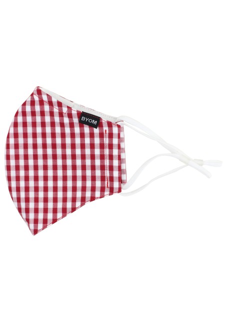 Gingham Check Cotton Mask in Cherry