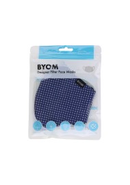 designer fabric face masks by BYOM in navy with star print flat in bag