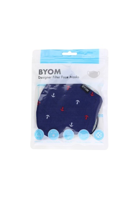navy dark blue nautical print face mask in bag