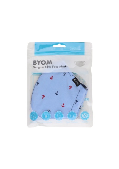 sky blue anchor print face mask in cotton with filter in bag