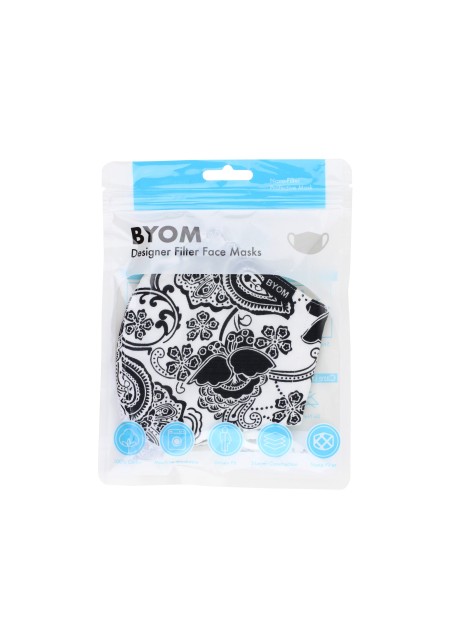 White Filter Mask with Black Floral Paisley in bag