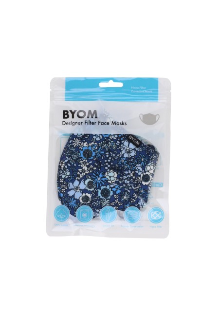 Blue Summer Floral Print Filter Face Mask in Bag