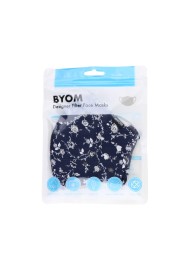 Royal Blue Cotton Filter Face Mask with Flower Design in Bag