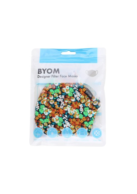 Orange and Mint Floral Cotton Mask in Bag