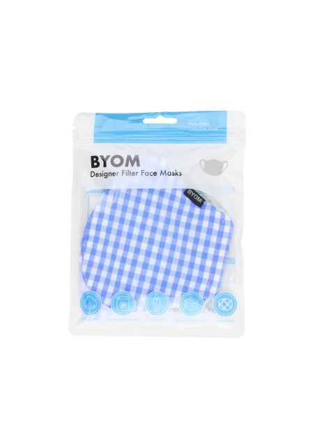 Light Blue Gingham Filter Face Mask in Bag