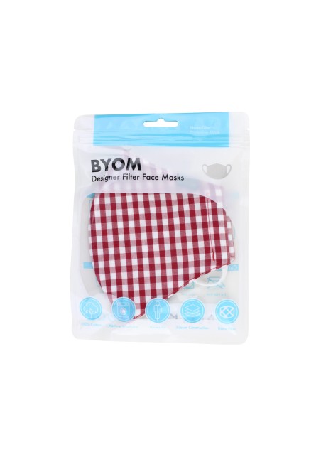 Gingham Check Cotton Mask in Cherry in Mask Bag