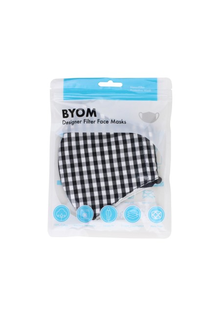 Gingham Check Cotton Mask in Black in Mask Bag
