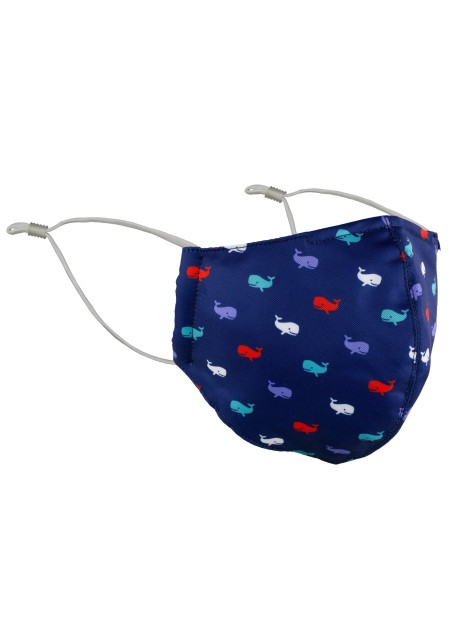 whale print face mask in dark blue