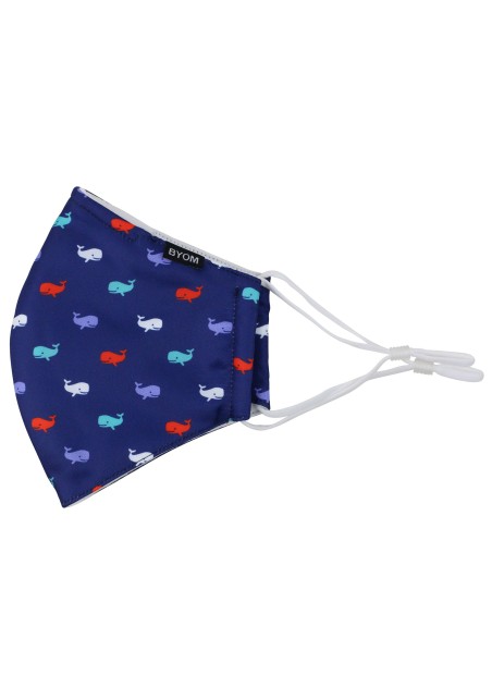 whale print face mask in dark blue