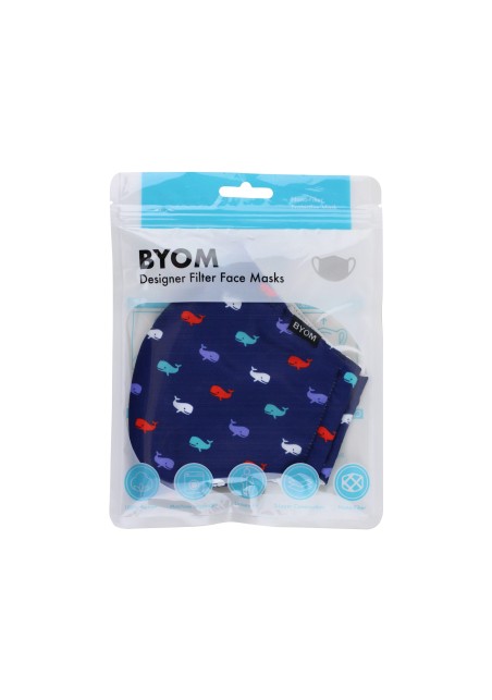 whale print face mask in dark blue